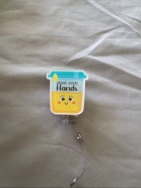 Cute Urine Sample Badge Reel - Yellow & Teal